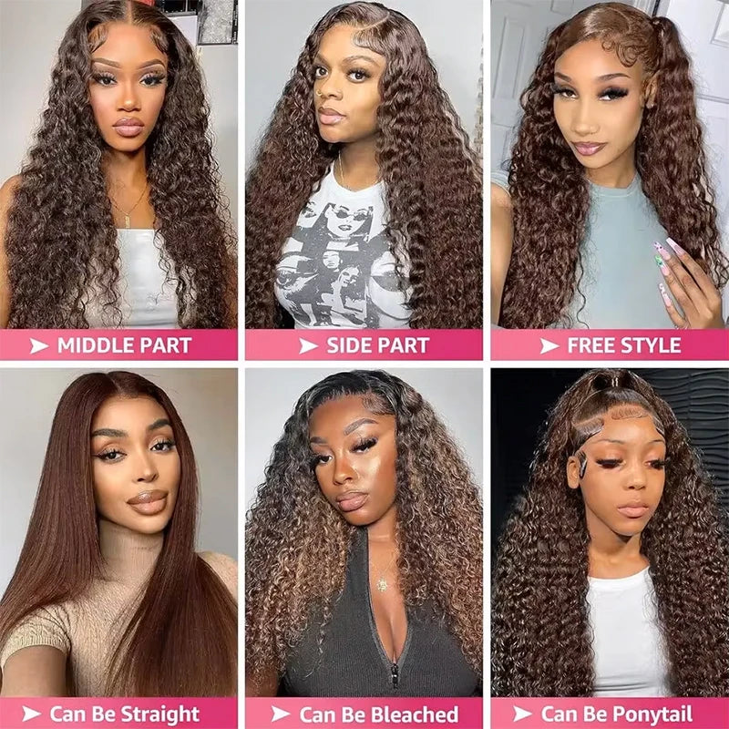 Chocolate Brown Deep Wave Human Hair Wig 16-36 Inch