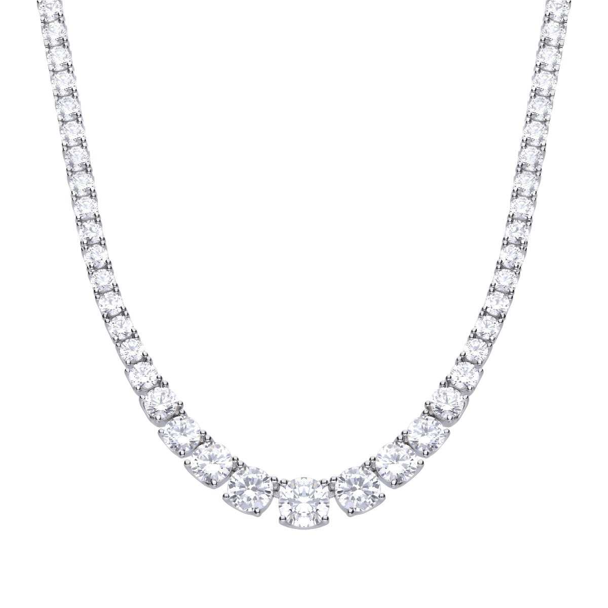 Diamonfire tennis necklace in sterling silver with graduated clear cubic zirconia stones in a continuous line