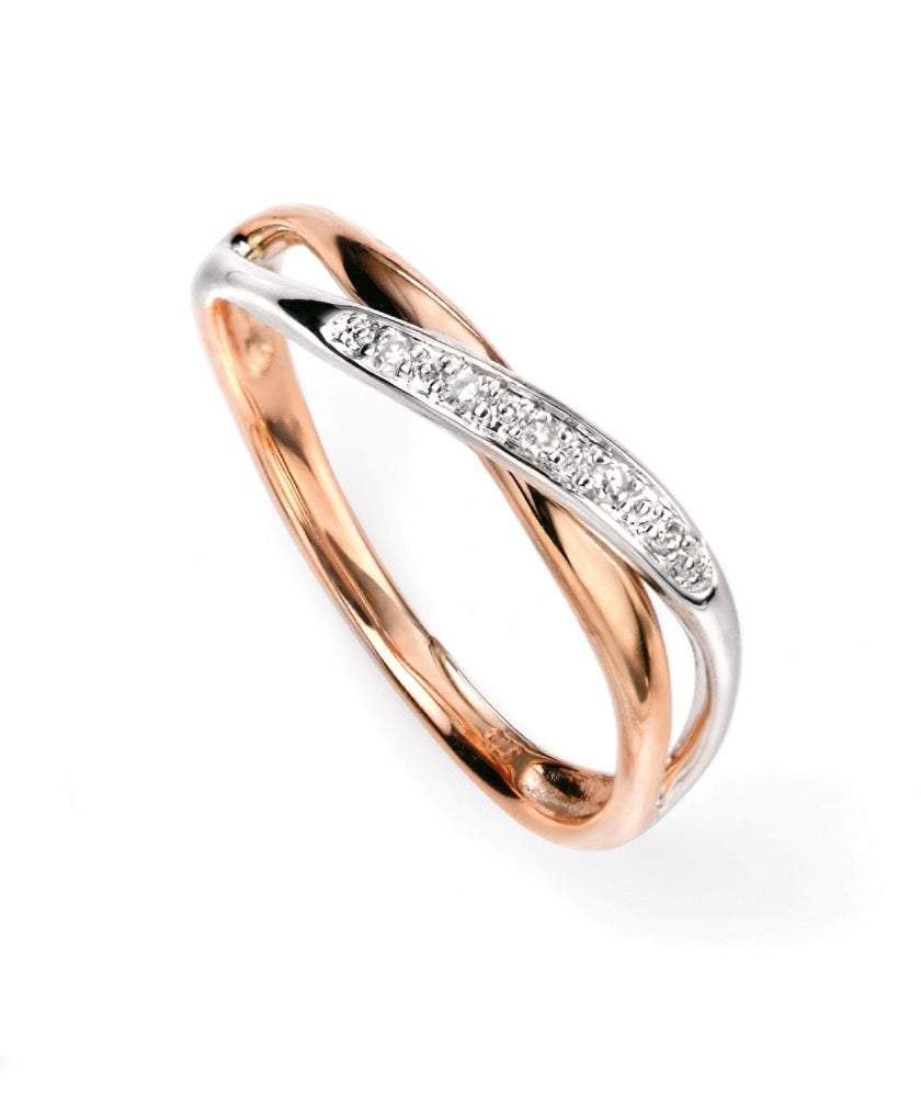 Elements Gold Pavé Diamond twist ring in rose and white gold with a sparkling pavé diamond band