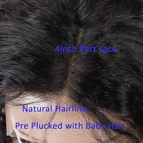 Loose Wave Human Hair Wig with natural black waves, 4-inch part lace, and pre-plucked hairline with baby hairs