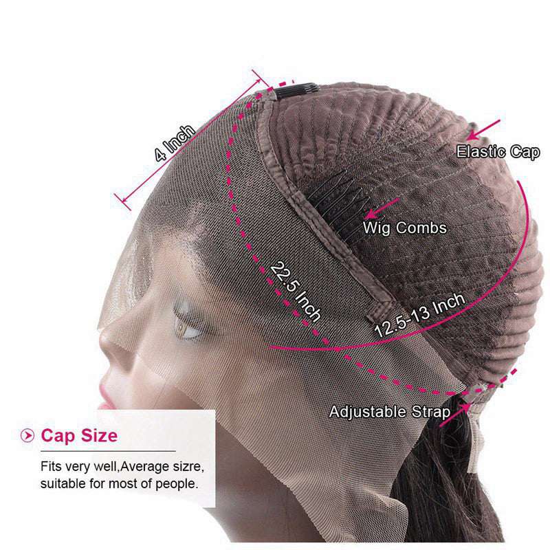 Ombre Lace Front Human Hair Wig cap with beige lace, dark mesh, elastic fit, wig combs and adjustable strap