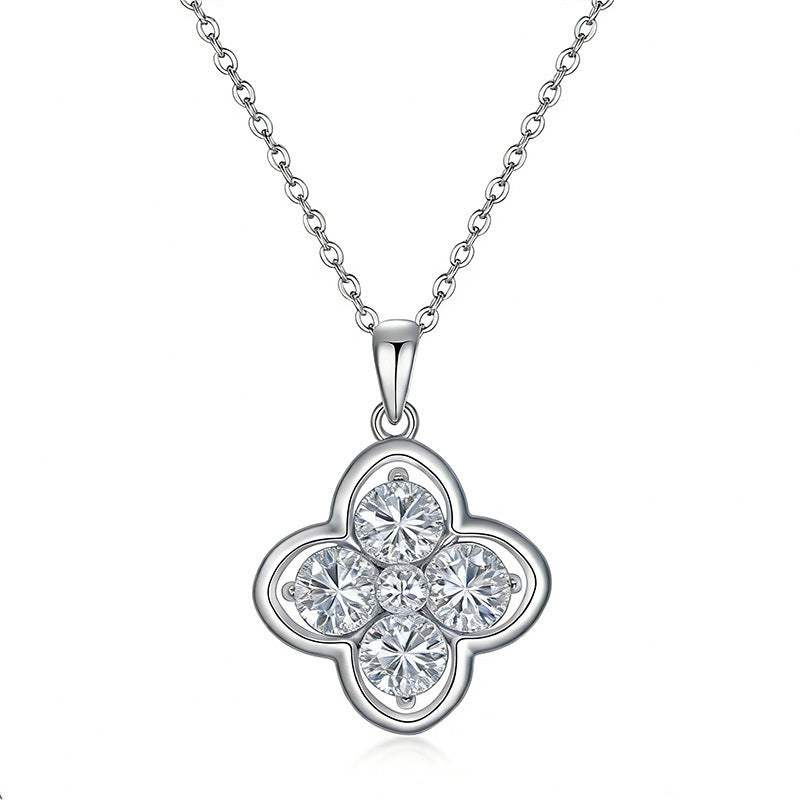 Clover necklace in S925 Sterling Silver with a polished silver-tone setting and four round clear stones in a floral design
