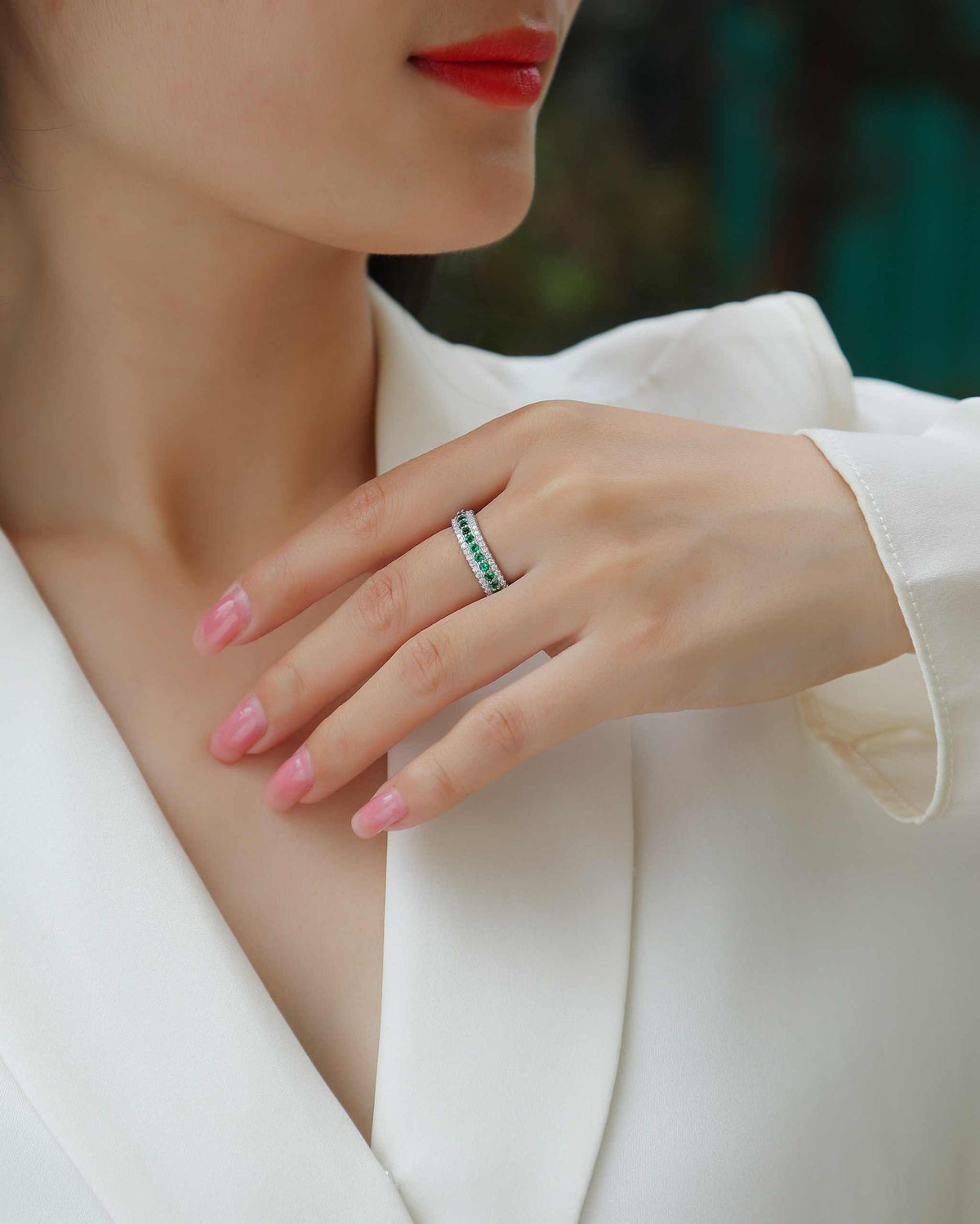 Three-Row Pavé Eternity Ring in Platinum-Plated Sterling Silver
