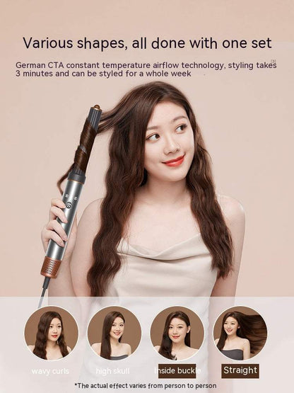 1300W Ionic Hair Dryer with Cool Shot shown with a woman styling wavy brown hair using a heated curling brush