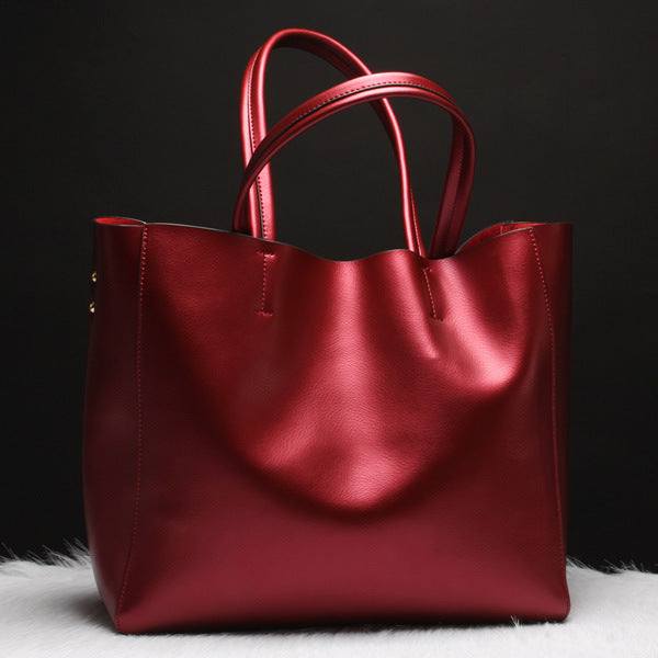 Metallic Cowhide Shoulder Bag, 34 × 31cm