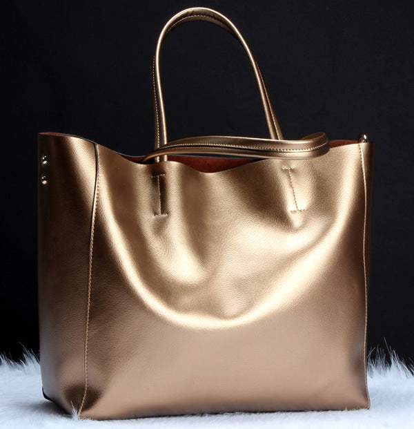 Metallic Cowhide Shoulder Bag, 34 × 31cm