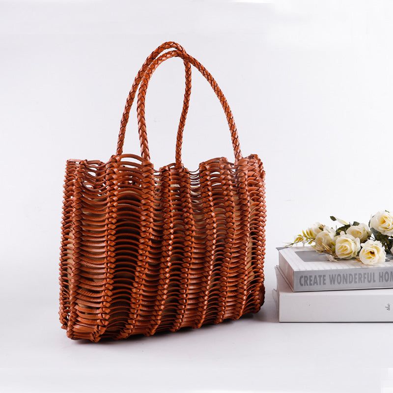 Hand-Woven Open-Weave Cowhide Handbag