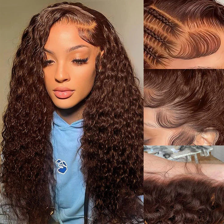 4x4 Lace Closure Wig 26 Inch - Chocolate Brown Water Wave