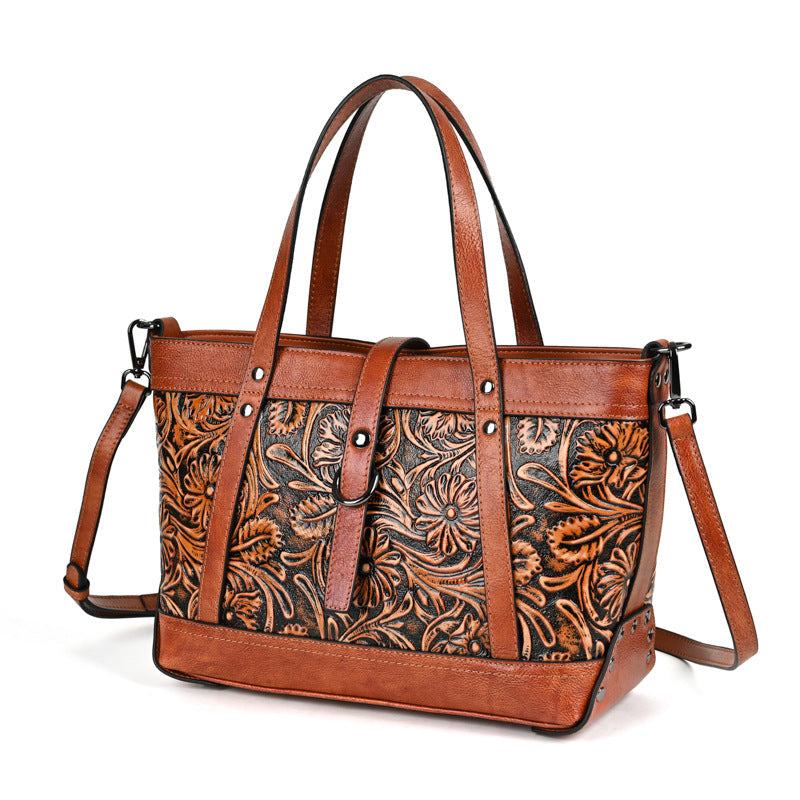 Hand-Carved Cowhide Crossbody Bag