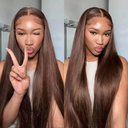4x4 Lace Closure Wig 16-24 Inch - Chocolate Brown Straight