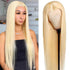 613 Blonde Straight wig in pale platinum human hair, worn long and sleek with a center part and lace front