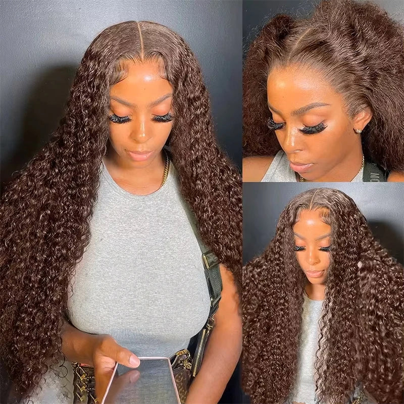 Chocolate Brown Deep Wave Human Hair Wig 16-36 Inch