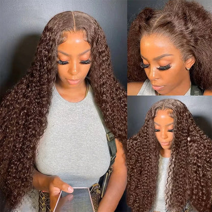 Chocolate Brown Deep Wave Human Hair Wig 16-36 Inch