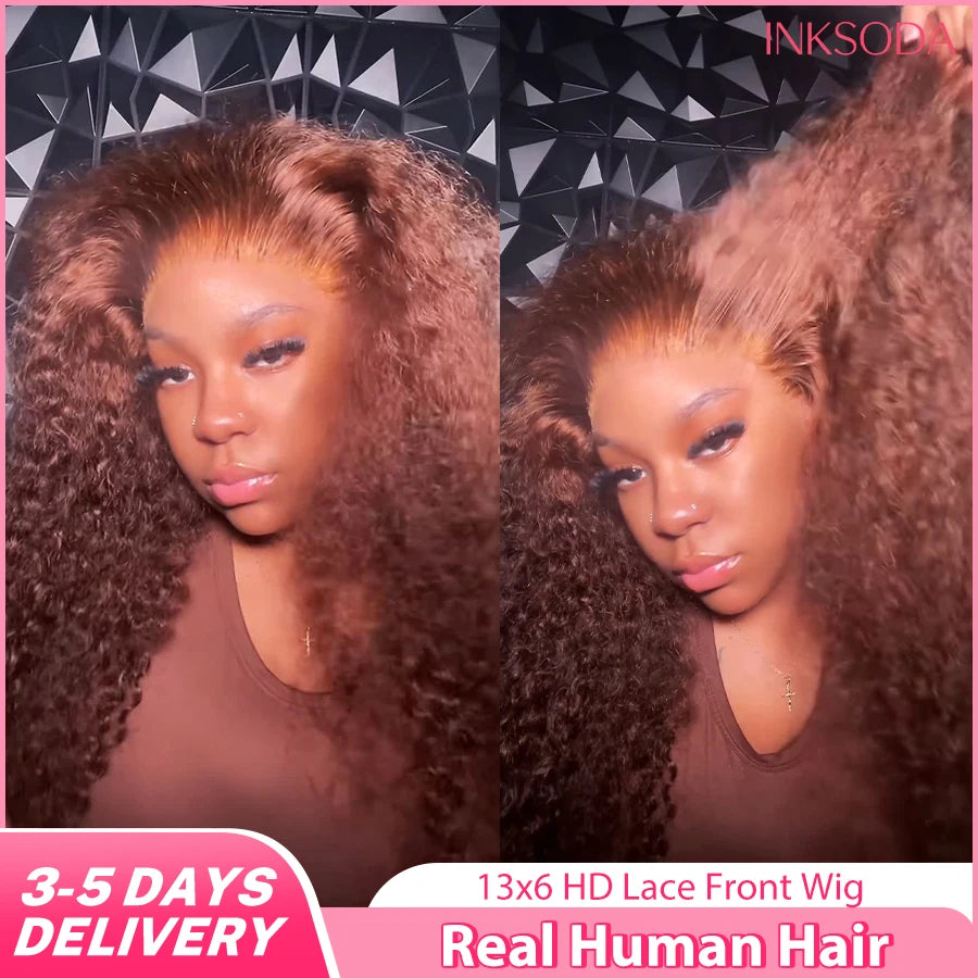 Chocolate Brown Deep Wave Human Hair Wig 16-36 Inch