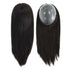 7x9 Human Hair Topper in dark brown human hair with smooth straight strands and oval hand-knotted base