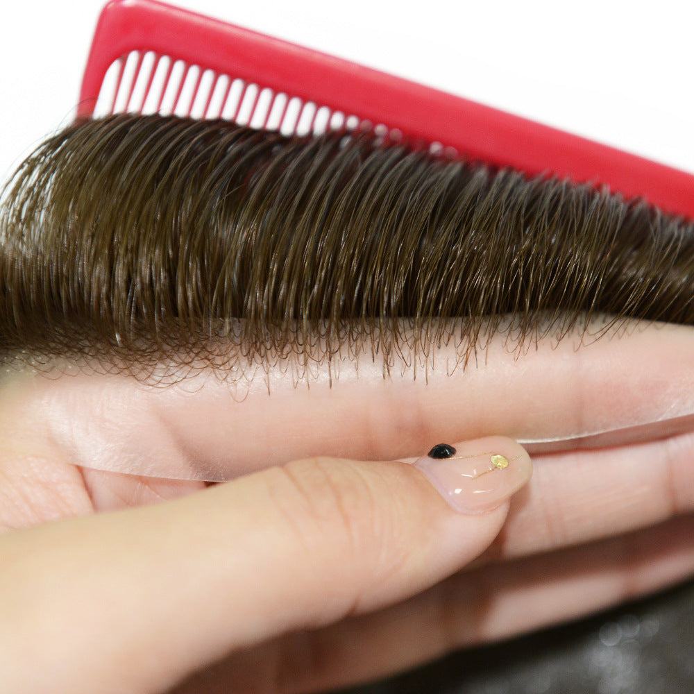 7x9 Human Hair Topper with dark brown hand-knotted human hair and a fine, natural-looking lace base