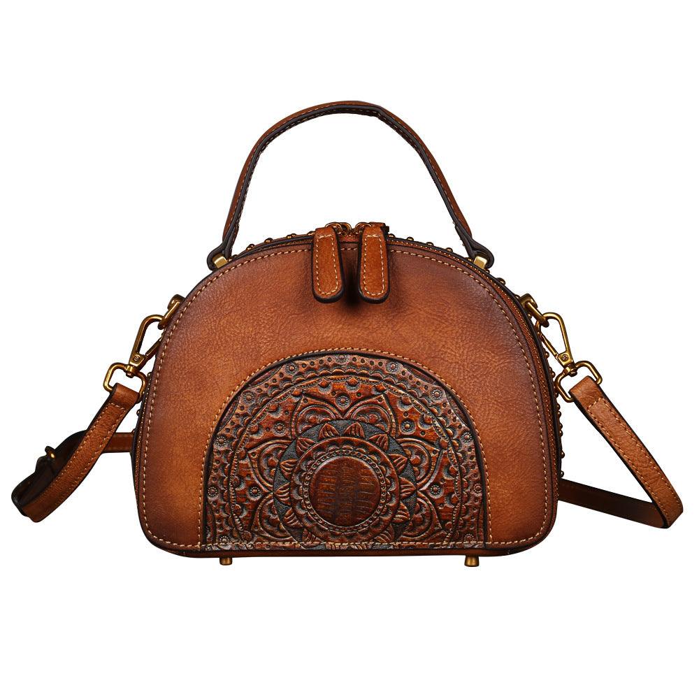 Suede Cowhide Top-Handle Handbag