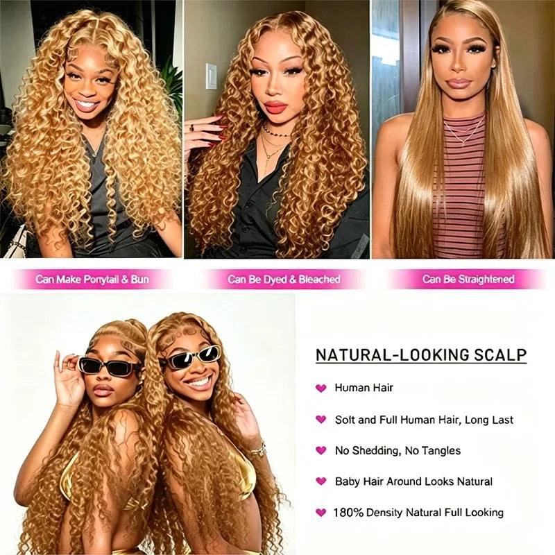 34-38 Inch Honey Blonde Human Hair Wig Lace Front Wig