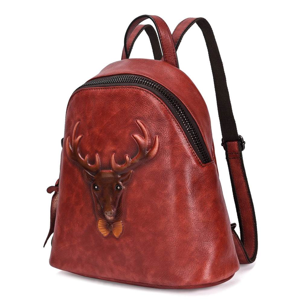 Bark-Grain Leather Backpack with Hand-Rubbed Colour