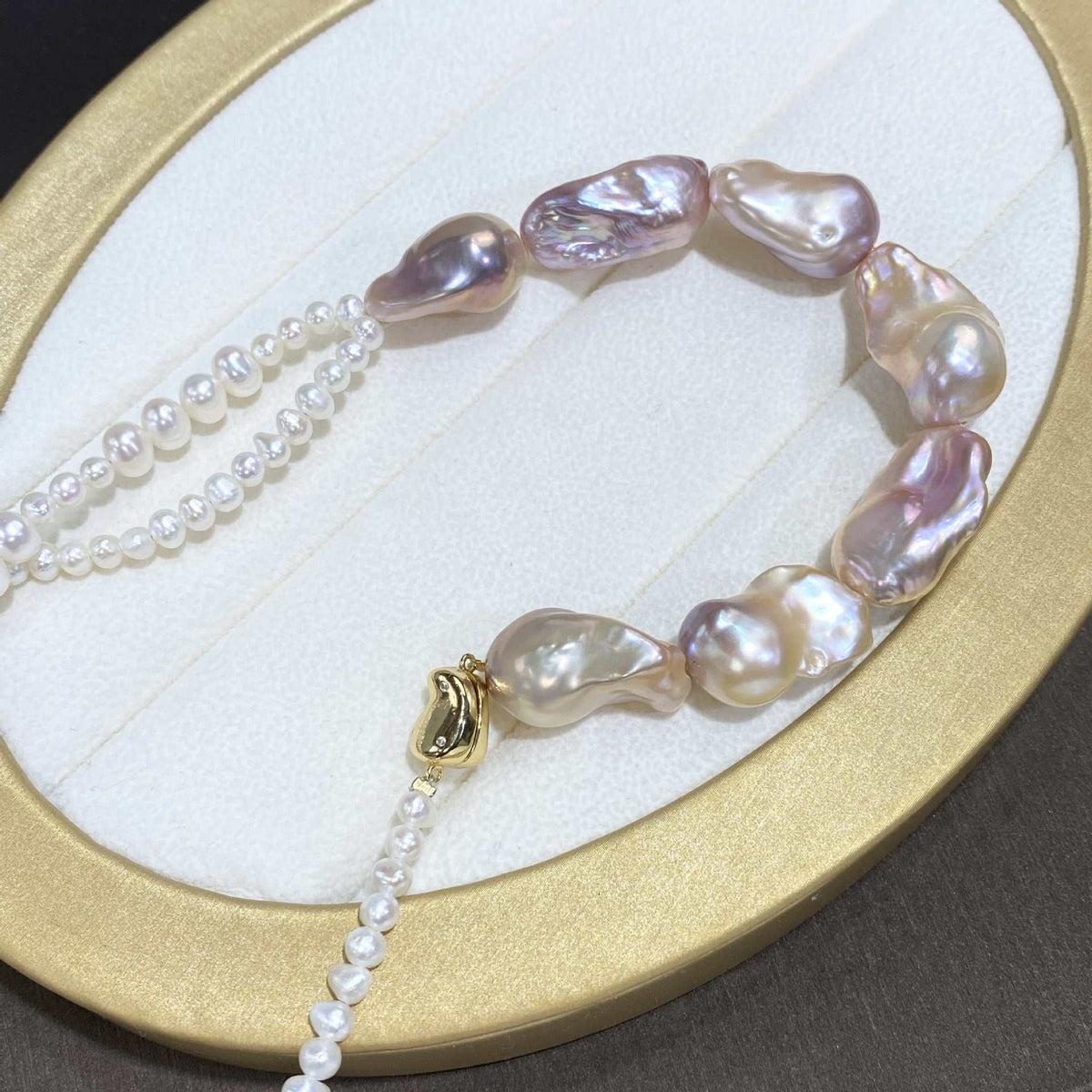 Baroque Cultured Pearl Necklace with large irregular freshwater pearls in lustrous white, pink and lavender tones