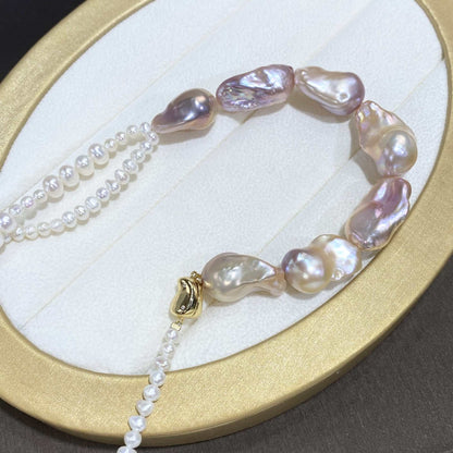 Baroque Cultured Pearl Necklace with large irregular freshwater pearls in lustrous white, pink and lavender tones