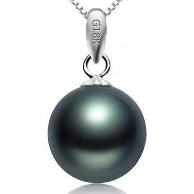 Black pearl pendant with a large round, iridescent dark pearl and a polished silver-tone bail with gem-set detail