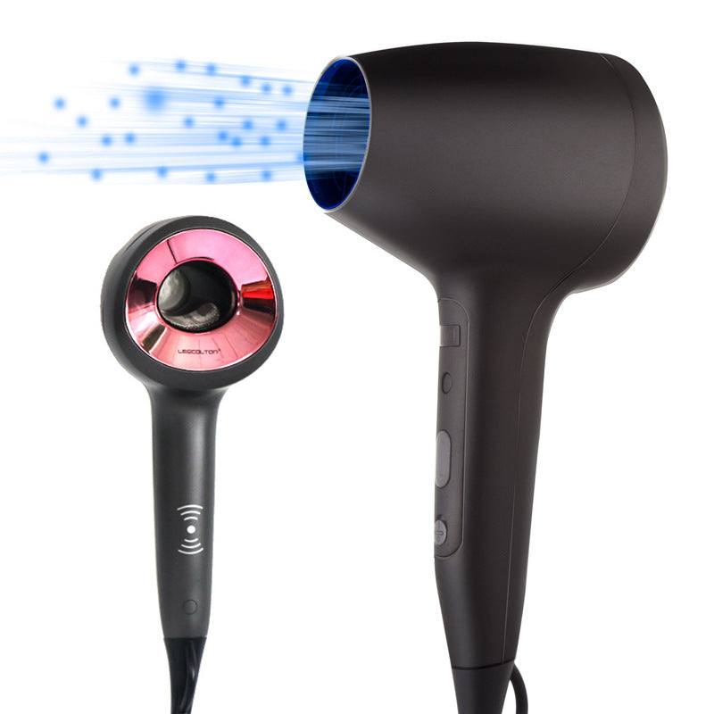 Bladeless Ionic Hair Dryer in black with open-ring head, pink inner ring and slim handle design