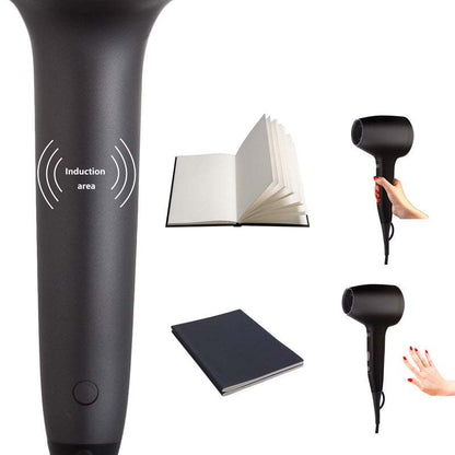 Bladeless Ionic Hair Dryer in matte black with open-ring handle, induction area, and compact styling design