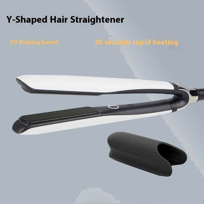 Ceramic Hair Straightener in black and white with Y-shaped design and 3D floating plates