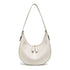 Cowhide Crossbody Bag in pale grey-white leather with a smooth finish, curved shape and double zip pulls