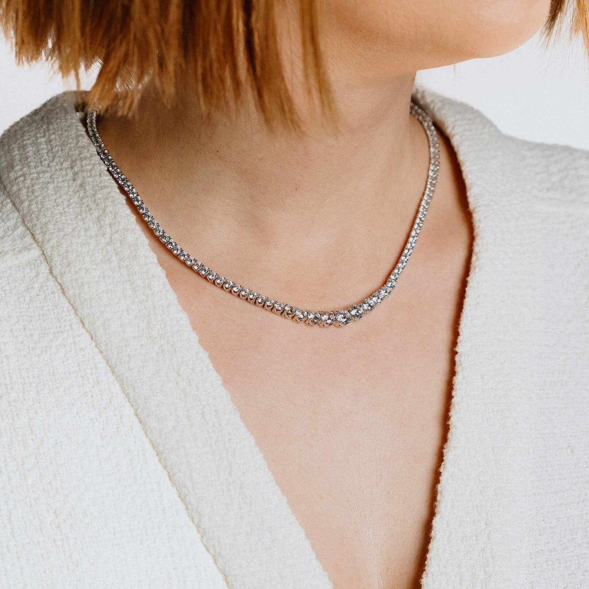 Diamonfire tennis necklace with graduated clear cubic zirconia stones in triple-plated sterling silver