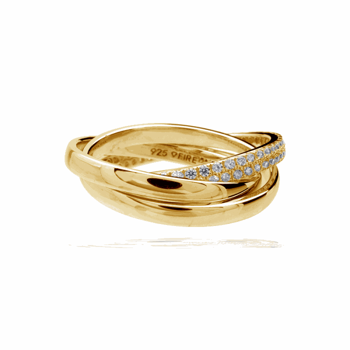 Diamonfire Zirconia Triple Ring in yellow gold plated sterling silver with three intertwining bands and sparkling stones