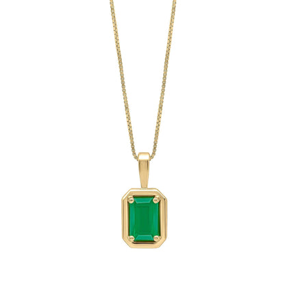 Elements Gold pendant in 9ct yellow gold with a vivid green octagonal emerald and polished protective border