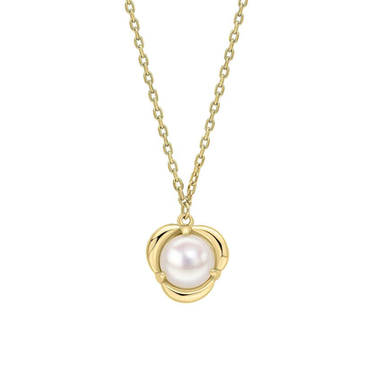 Elements Gold Pearl Necklace in 9ct yellow gold with a single white pearl in a rounded petal-shaped setting