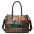 Embossed Cowhide Bag-in-Bag Set in assorted brown tones with colourful geometric patchwork and contrast trim
