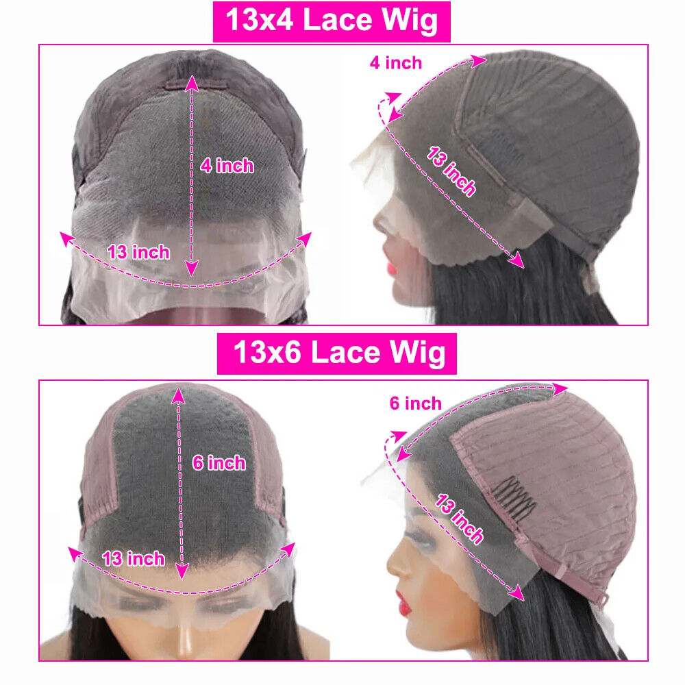 Hand-tied Human Hair Wig showing 13x4 and 13x6 lace front cap construction with transparent lace