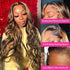 Highlight 13x4 Frontal Wig in brown and honey blonde human hair with long body waves and deep parting