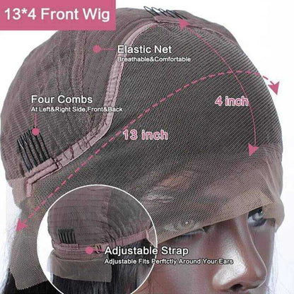 Highlight 13x4 Frontal Wig showing sheer lace front cap with four combs, elastic net, and adjustable strap