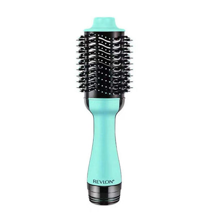 Hot Air Styling Comb with a turquoise handle, black bristles and a vented oval barrel for smoothing and shaping hair