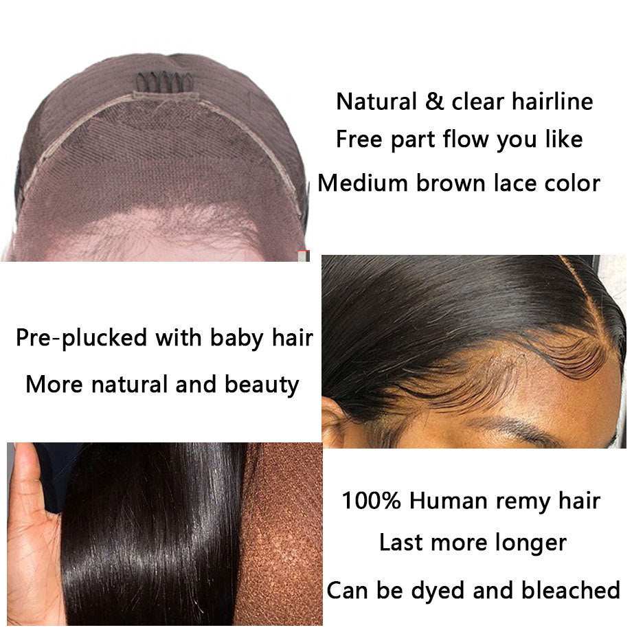 Loose Deep Wave 13x4 Transparent Lace Wig with dark natural hair, visible lace cap and pre-plucked hairline with baby hairs
