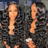 Loose Wave Human Hair Wig in natural black with glossy loose waves, pre-plucked hairline, and long voluminous curls