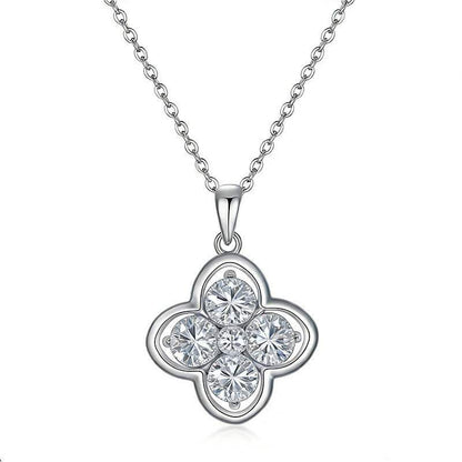 Clover necklace in S925 Sterling Silver with a polished silver-tone setting and four round clear stones in a floral design