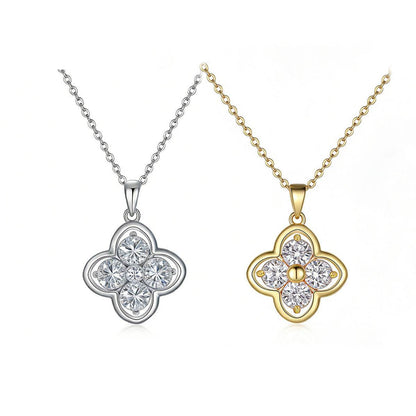 Clover necklaces in silver and gold S925 Sterling Silver, each with four sparkling round stones and a delicate chain