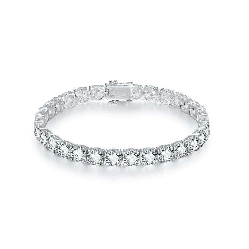 Tennis Bracelet in silver-tone electroplated alloy with a continuous row of square-set clear stones