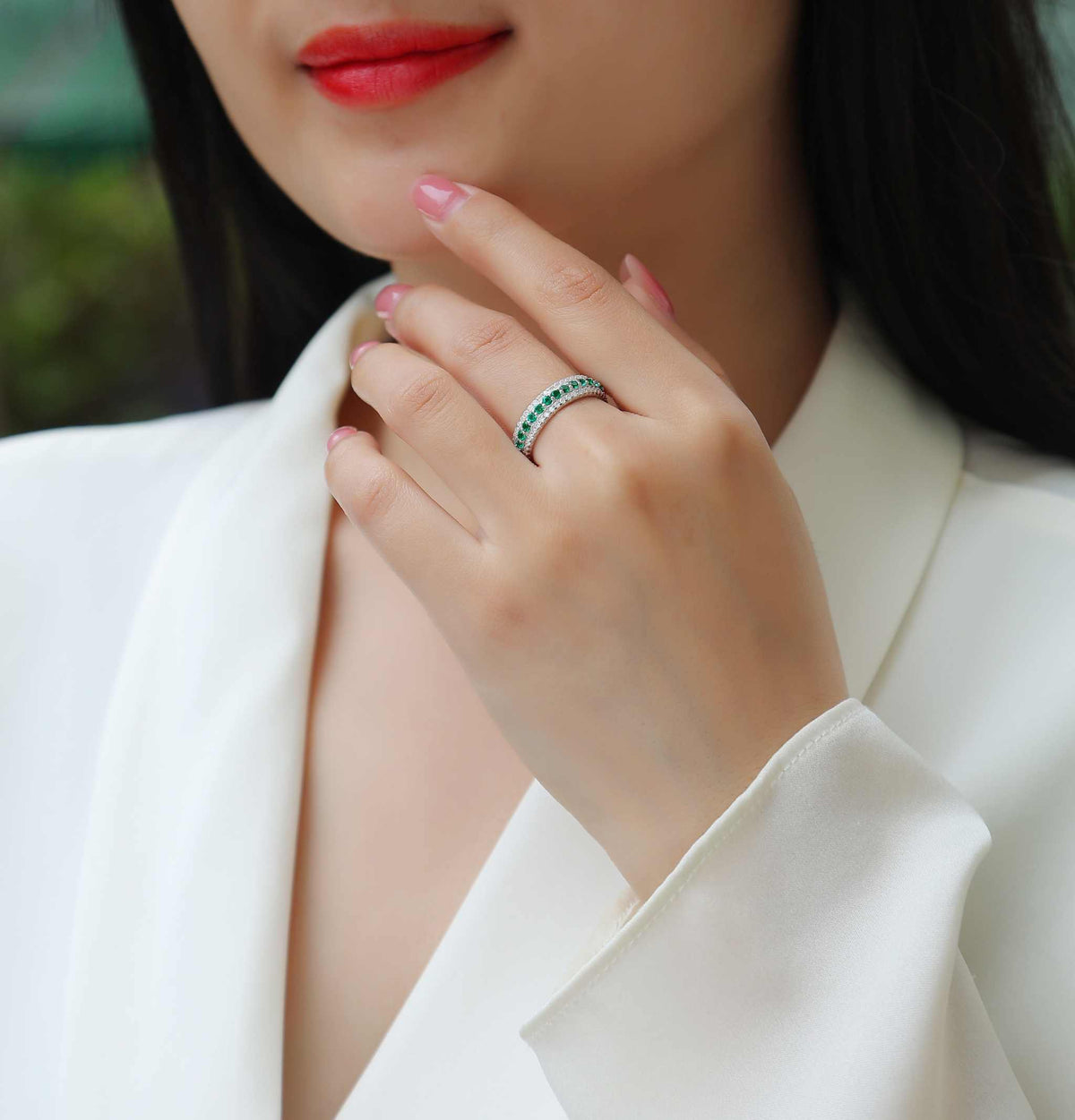Three-Row Pavé Eternity Ring in Platinum-Plated Sterling Silver