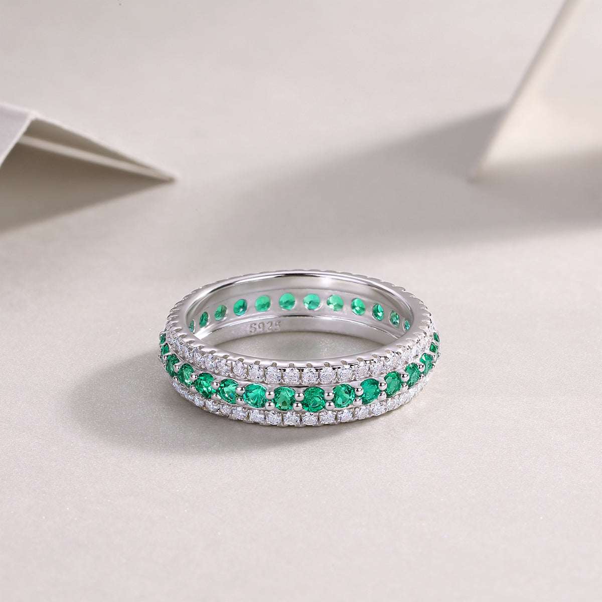 Three-Row Pavé Eternity Ring in Platinum-Plated Sterling Silver