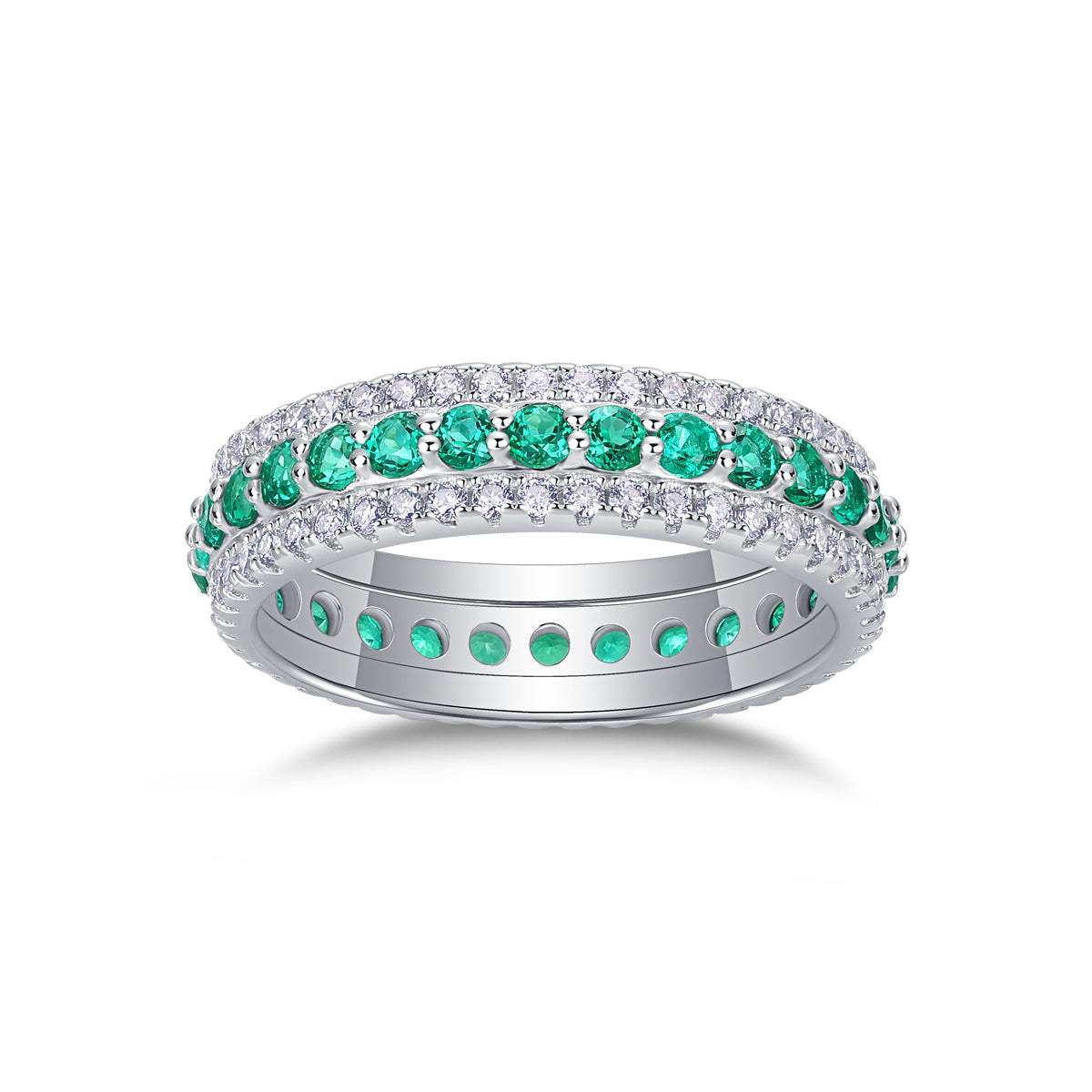 Three-Row Pavé Eternity Ring in Platinum-Plated Sterling Silver