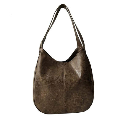 Vegan Leather Tote Bag in dark brown textured material with a slouchy shape and double shoulder straps