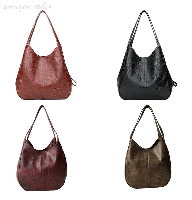 Vegan Leather Tote Bag in red, black, burgundy and brown with soft slouchy shape and long shoulder straps
